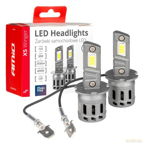 Żarówki samochodowe led seria x5 winger h3 6000k canbus amio-03944