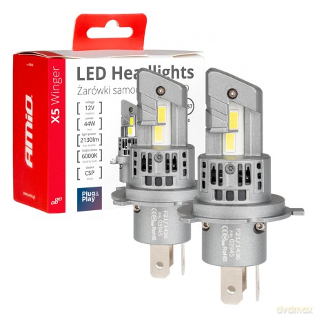 Żarówki samochodowe led seria x5 winger h4 6000k canbus amio-03945