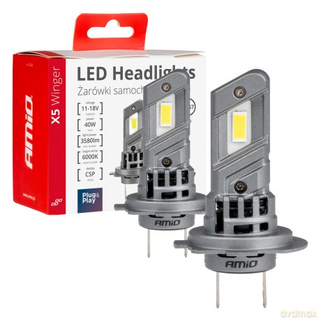 Żarówki samochodowe led seria x5 winger h7 h18 6000k canbus amio-03946