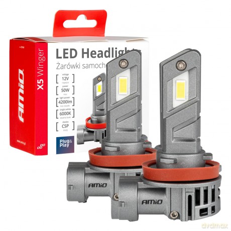 Żarówki samochodowe led seria x5 winger h8 h9 h11 6000k canbus amio-03947