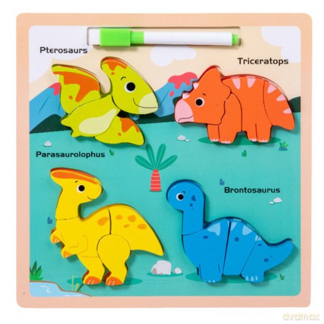 Układanka Tablica 2w1 Drewniana Edukacyjna Dinozaury Pisak