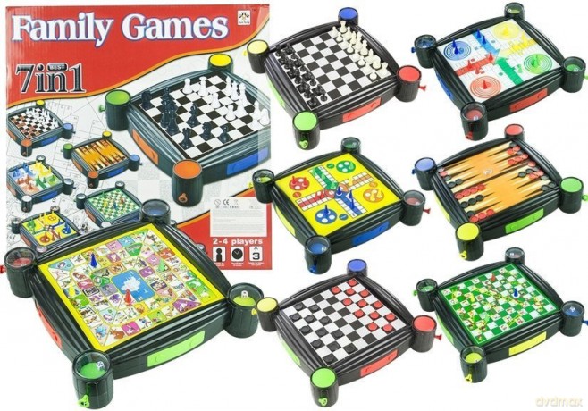 Zestaw Gier Planszowych 7w1 Warcaby Chińczyk Węże i Drabiny Tryktrak Ludo