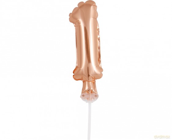 Balon 13cm foliowy na patyku "1" różowo-złota
