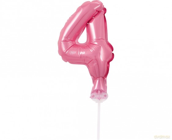 Balon 13cm foliowy na patyku "4" różowa