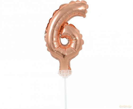 Balon 13cm foliowy na patyku "6" różowo-złota