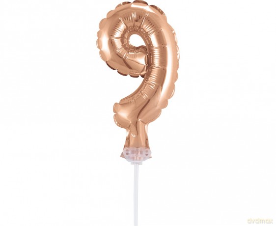 Balon 13cm foliowy na patyku "9" różowo-złota