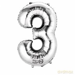 Balon Cyfra NR.3 srebrny 45,5CM