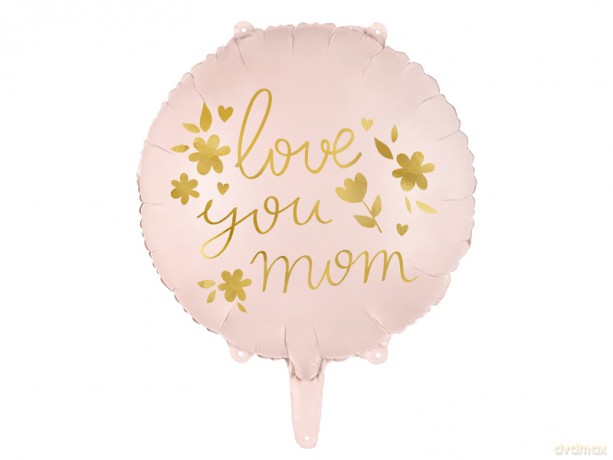 Balon foliowy "Love you mom", 45cm, różowy
