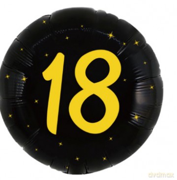 Balon foliowy 18 urodziny, okrągły, czarno złoty, 45cm