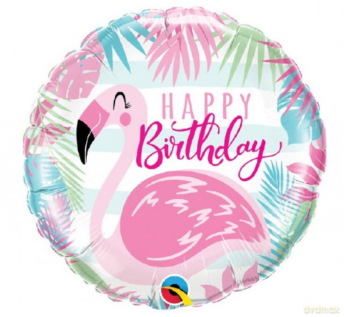 Balon foliowy 18" Birthday Pink Flamingo