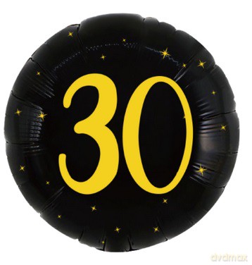 Balon foliowy 30 urodziny, okrągły, czarno złoty, 45cm