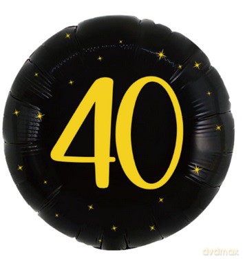Balon foliowy 40 urodziny, okrągły, czarno złoty, 45cm