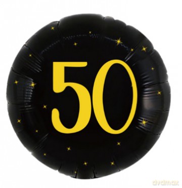Balon foliowy 50 urodziny, okrągły, czarno złoty, 45cm