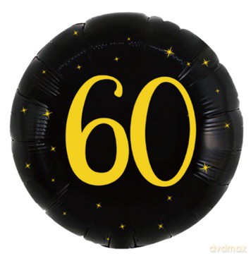 Balon foliowy 60 urodziny, okrągły, czarno złoty, 45cm