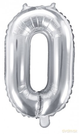 Balon foliowy Cyfra "0", 35cm, srebrny