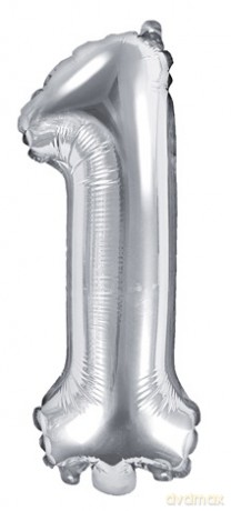 Balon foliowy Cyfra "1", 35cm, srebrny