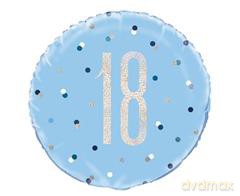 Balon foliowy cyfra "18" groszki niebieski
