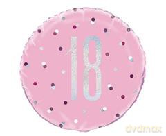 Balon foliowy cyfra "18" groszki różowy