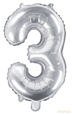 Balon foliowy Cyfra "3", 35cm, srebrny