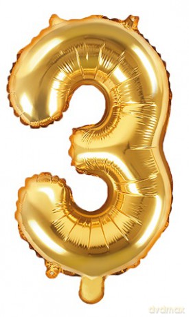 Balon foliowy Cyfra "3", 35cm, złoty