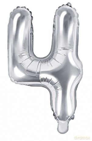 Balon foliowy Cyfra "4", 35cm, srebrny
