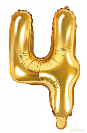 Balon foliowy Cyfra "4", 35cm, złoty