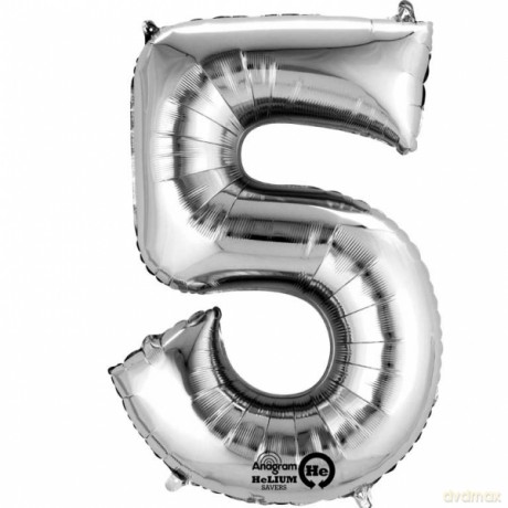 Balon foliowy Cyfra "5" srebrna 83cm