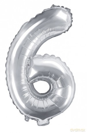 Balon foliowy Cyfra "6", 35cm, srebrny