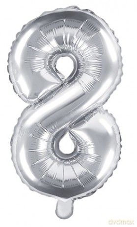 Balon foliowy Cyfra "8", 35cm, srebrny