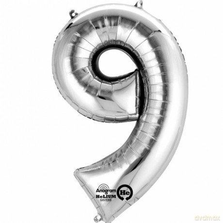 Balon foliowy Cyfra "9" srebrna 86cm