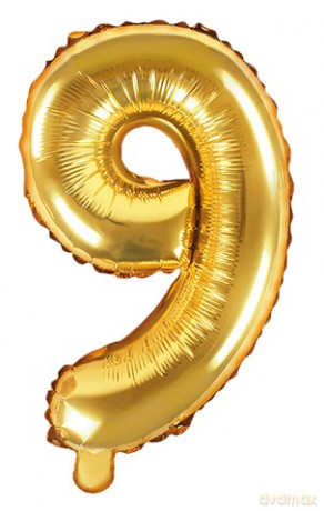 Balon foliowy Cyfra "9", 35cm, złoty