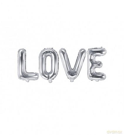 Balon foliowy love, 140x35cm, srebrny