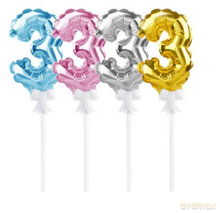 Balon foliowy na patyczku "3" niebieski