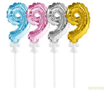 Balon foliowy na patyczku "9" niebieski