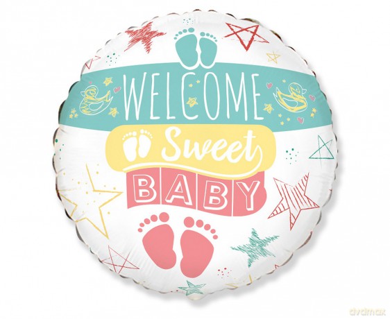 Balon foliowy okragły "Welcome Sweet Baby" 18"