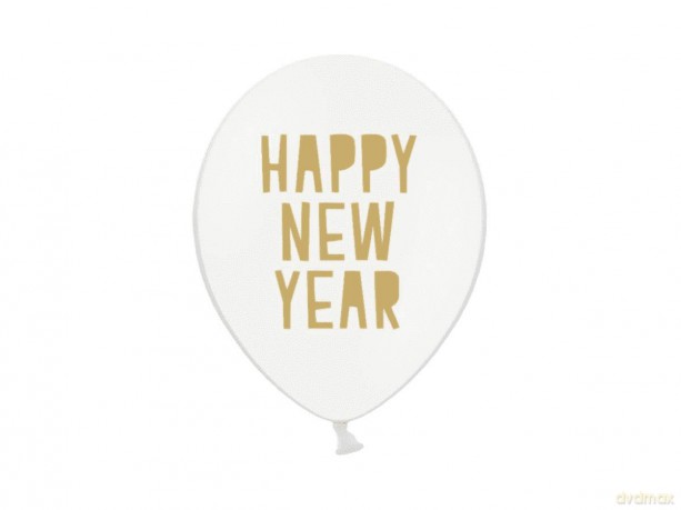 Balony "Happy New Year" Pastel pure white, 30cm 1op./6szt.