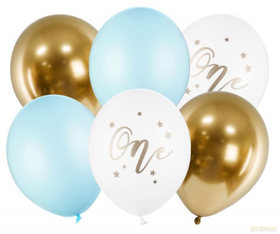 Balony 30cm Roczek - One, Pastel Light Blue: 1op./6szt.