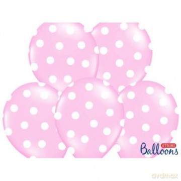 Balony 30cm, Kropki, Pastel Baby Pink: 1op./6szt.