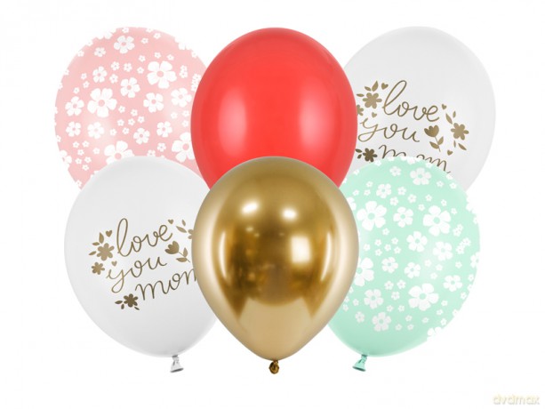 Balony 30cm, Love you mom, mix: 1op./6szt.