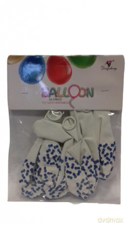 Balony białe w niebieskie ananasy, 6szt.op.