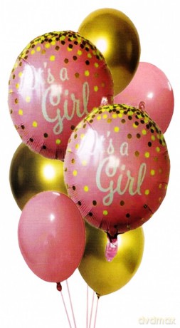 Balony It"s a Girl! różowe i złote BCS-617- 7 szt.