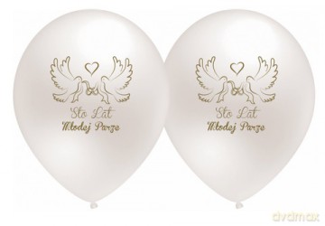Balony lateksowe 12" Ślub perłowo białe, Sto Lat Młodej Parze 5szt./op.