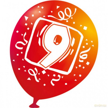 Balony lateksowe z cyferka "9", średnica 22,8cm (9")