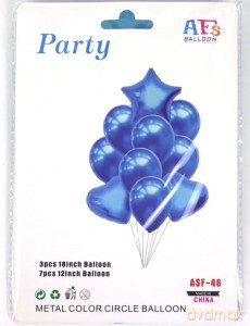 Balony niebieskie, metalizowane 10szt, zestaw