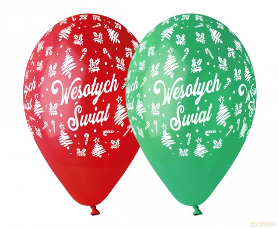 Balony premium "Wesołych Świąt", czerwone i zielone, 13"/5 szt.