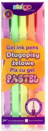 Długopisy żelowe 5 kolorów Pastel