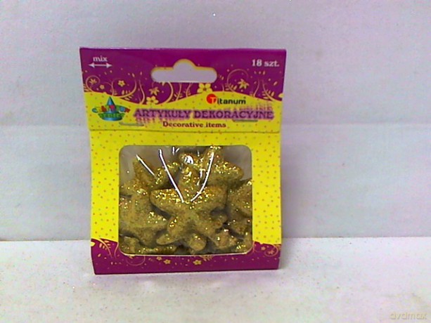 Gwiazdki brokatowe złote 4cm-6szt,2cm-12szt.YH006