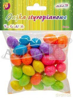 Jajka styropianowe kolorowe brokatowe 2,5cm 40szt WPJ-9151
