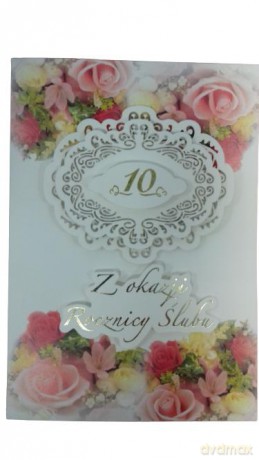Karnet 10 Rocznica ślubu - laser i kwiaty (12,5x18,5cm) - 3138