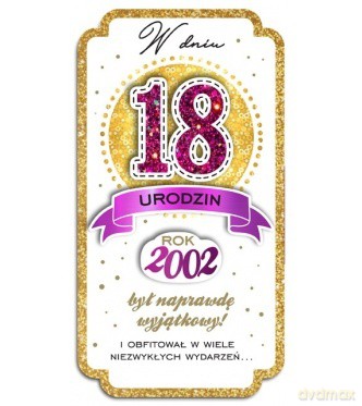 Karnet 18-te urodziny rocznik 2002